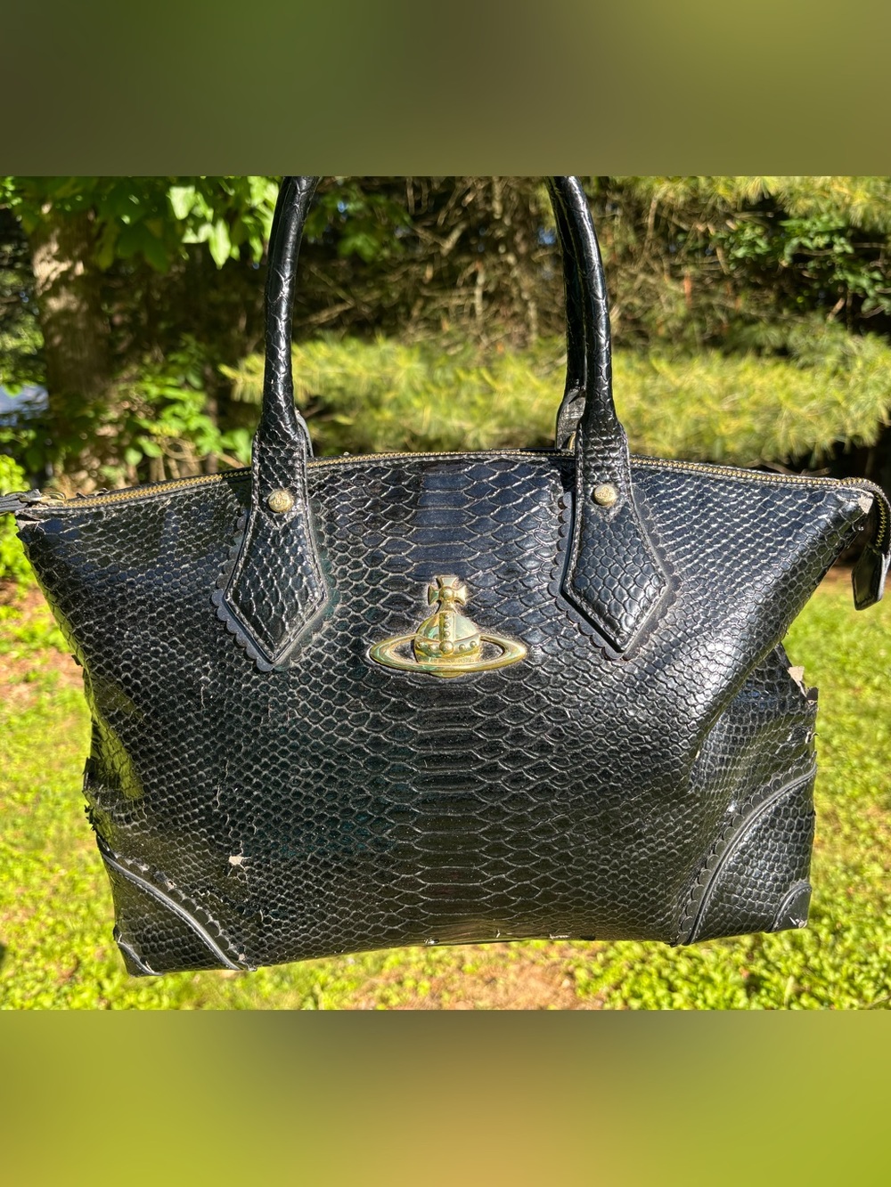 Vivienne Westwood Crossbody Bag Leather Snake Skin Embossed Authentic
